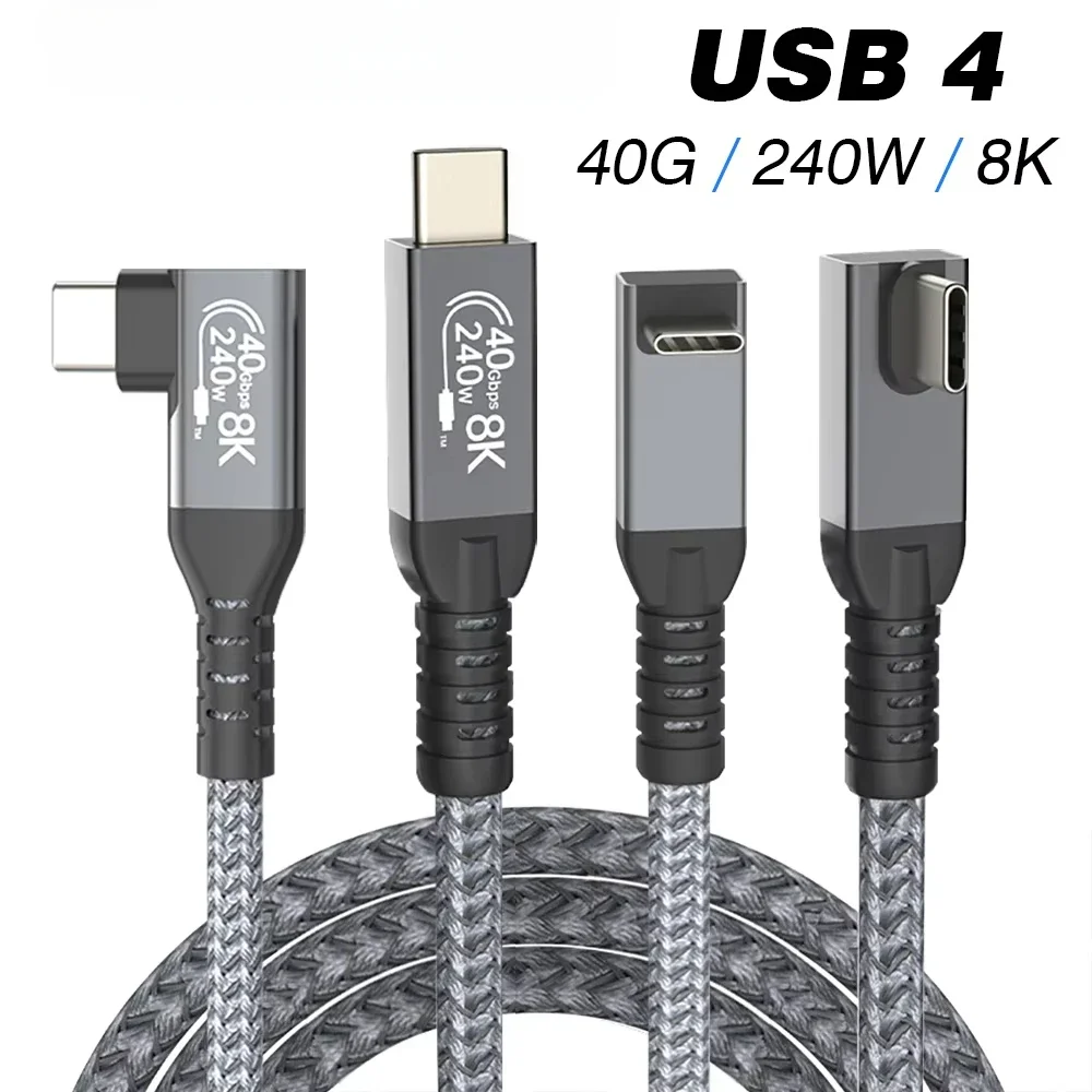 Thunderbolt4 Cable USB4 Elbow 90 Degree Angle Cable PD240W 40Gbps Type-C Thunderbolt3 Data Transfer Cable For iPad Laptop SSD