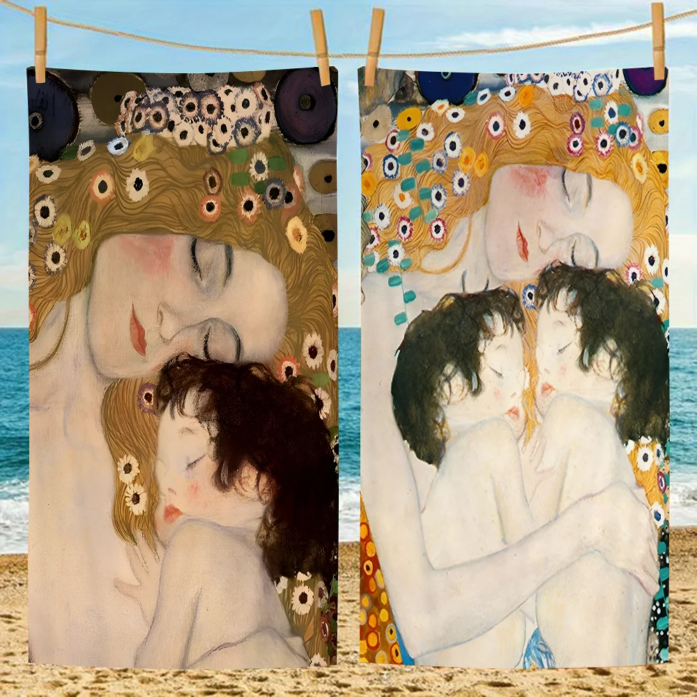 Gustav Klimt Freya Tears Kiss Figure Microfiber Printed Beach Towel Mountain Climbing Yoga Beach Running Absorbent Soft Towel