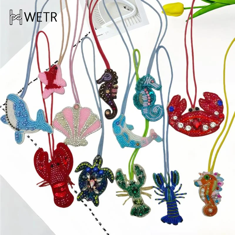 3D Rhinestone Applique Patch Pendant Key Chain Lobster Beaded Pendant Patches Hanging Rope Keyring