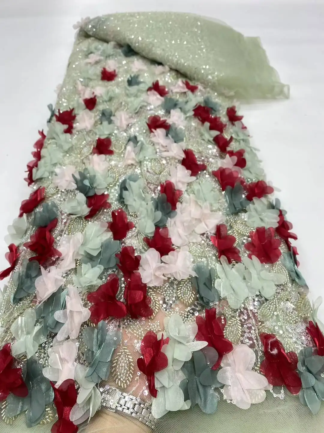 Tulle 3d ดอกไม้คุณภาพสูงไนจีเรียลูกไม้ผ้า 2025 เจ้าสาวลูกไม้สําหรับเย็บชุดแต่งงาน