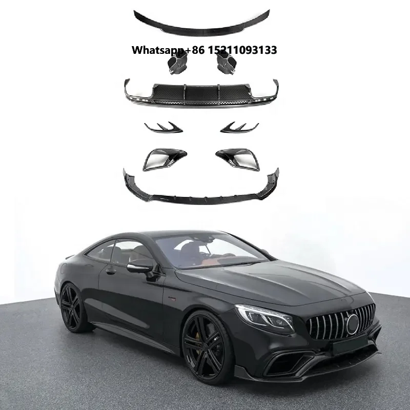 S-class Coupe C217 W217 Dry Carbon Fiber B-style Body Kits for S63 Front Lip Rear Diffuser Fog Lights Covers Rear Bumper Vents