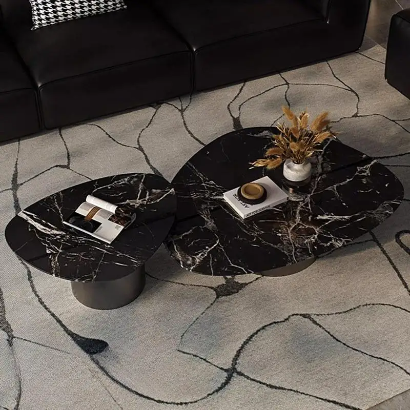 

Minimalist Luxury Marble Nesting Coffee Table Custom Patterns Metal Base Rounded Edges Sturdy Stable Flexible Living Room Decor