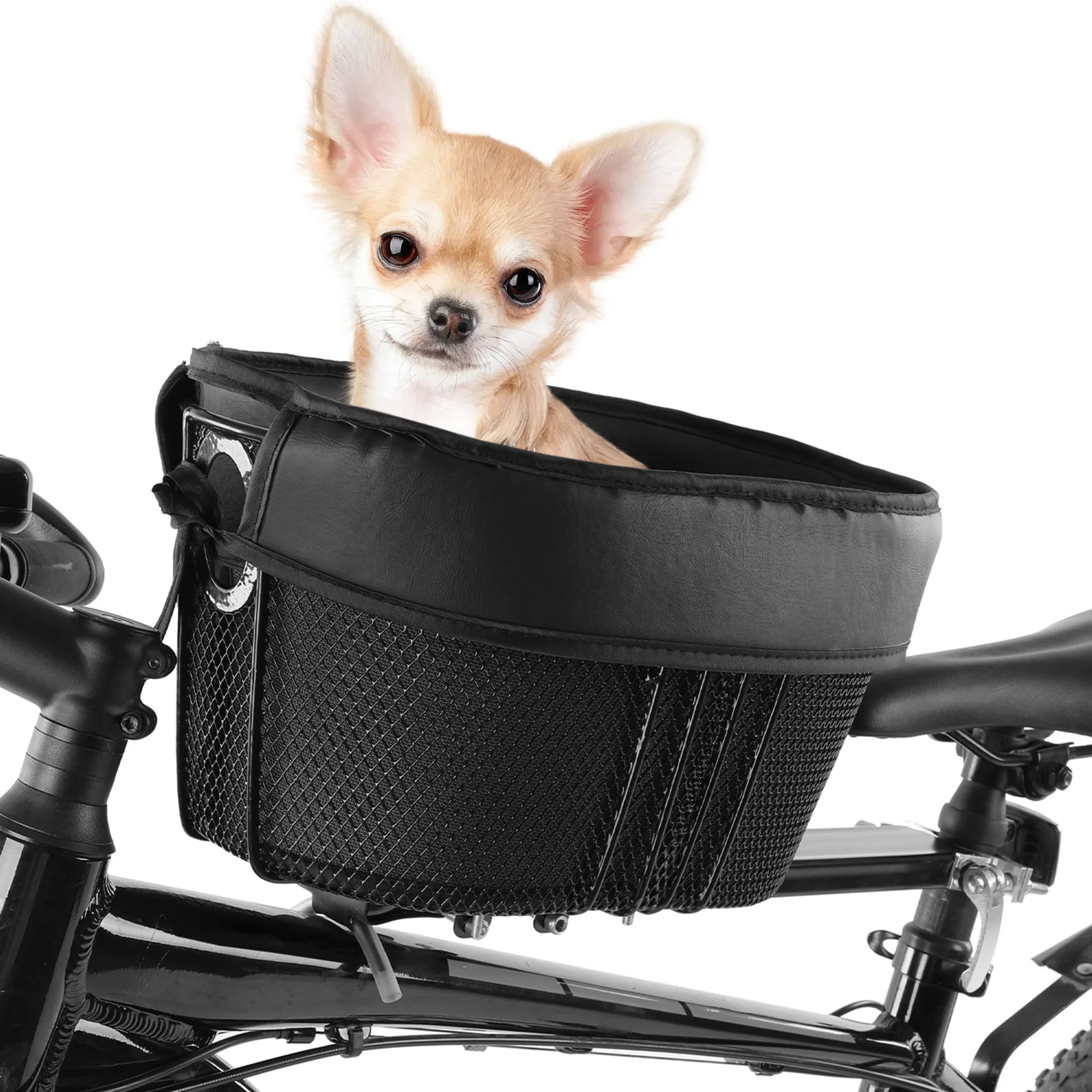 Dog Bike Basket Mountain Bike Shopping Basket Portable Cat and Dog Carrier for Bike Front Crossbar with Sponge Liner SafetyStrap