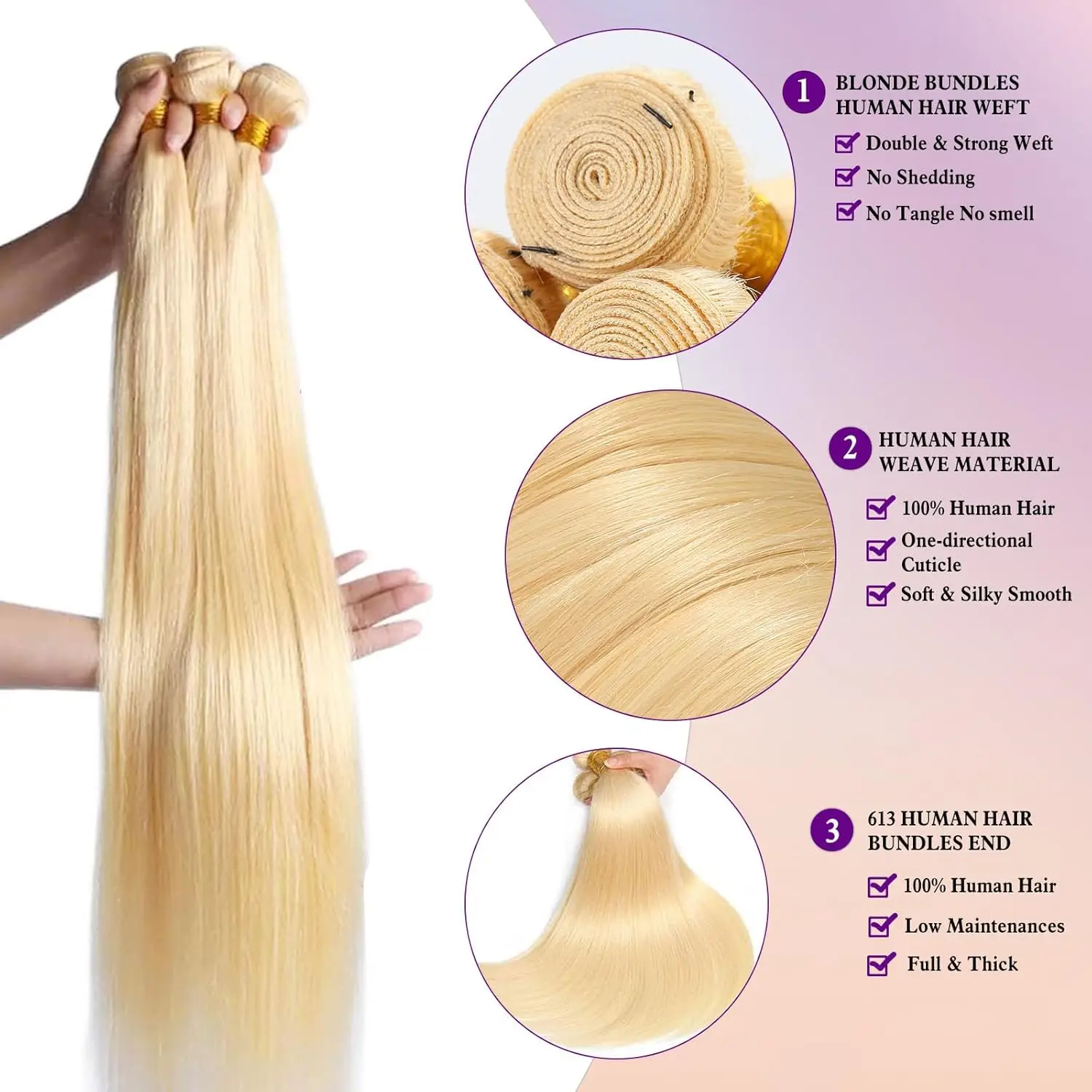 613 Bundles Human Hair Extensions 200g/Bundle 613 Color Light Blonde Color Human Hair Bundles 4 Pcs/Set Can Be Full Head (30 '')