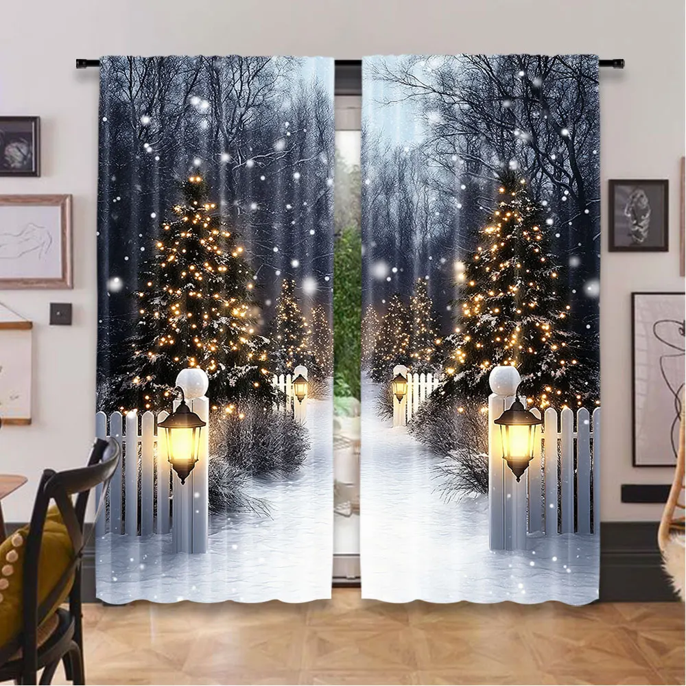 

2Pcs Christmas Curtains Winter Snowy Forest Pine Tree Let It Snow Suitable For Bedroom Living Room Dining Room Holiday Party