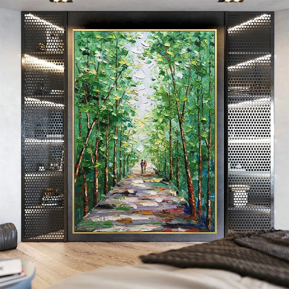 

Fashion Home Aesthetic Wall Art Decor Home Mural Abstract Oil Painting Modern Handmade Green Forest Canvas Paint Customization