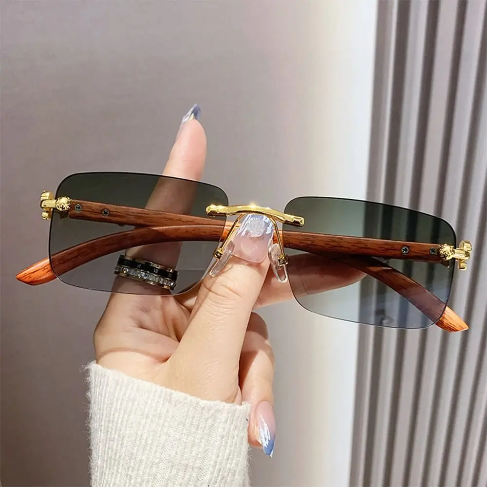 

Retro Vintage Rimless Sunglasses Cheetah Decor UV400 Square Shades Metal Sun Glasses for Women & Men