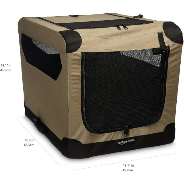 Amazon Basics - 2-Door Portable Soft-Sided Folding Soft Dog Travel Crate Kennel, Small, Tan, 26.0