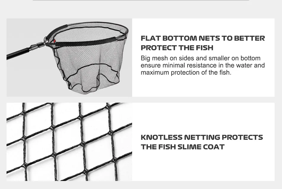 NOEBY Telescopic Landing Net Full Carbon Frame Folding Floating Fishing Net 122-326cm Long Handle 60x50cm