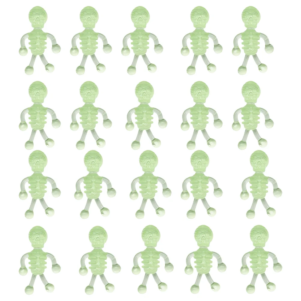 20 pçs luminoso pequeno crânio tpr extensível brilho no escuro festa favores decoração de halloween brincadeira eventos assustadores novidade engraçado
