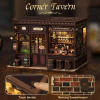 Retro Corner Tavern  DIY Wooden House Casa Figurines Miniature Kits With LED Light Home Desk Decoration For Adult Handmade Gifts