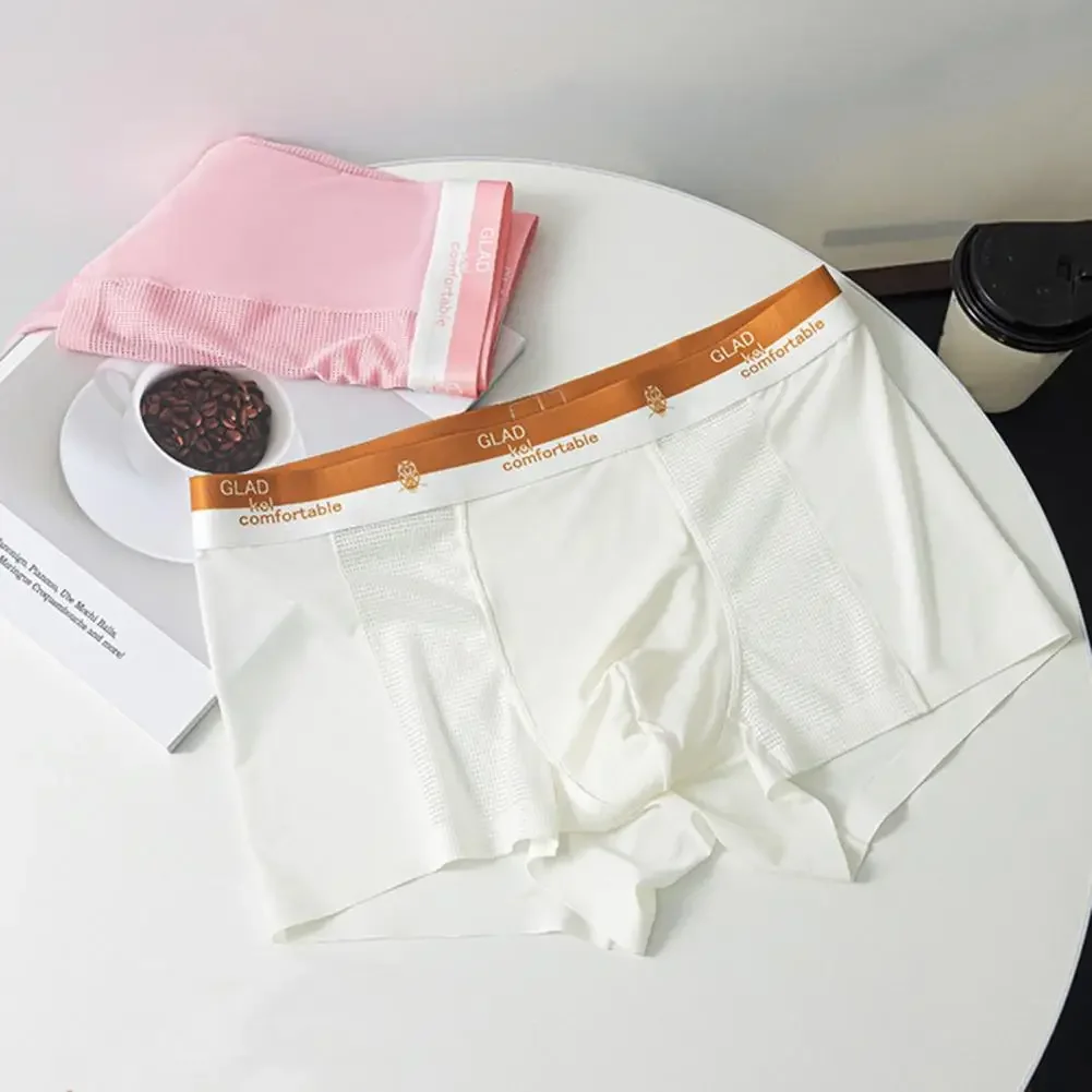 Boxer da uomo con taglio 3D Boxer da uomo con cuciture in rete traspirante con design ultrasottile in seta ghiacciata senza cuciture per il massimo comfort