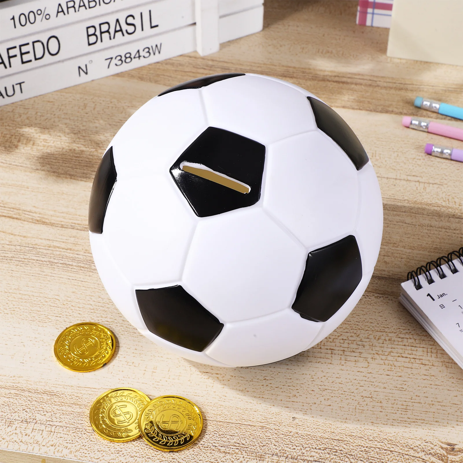 

1pcs Football-Shaped Coin Bank For Adults Saving Money Box Sturdy Vinyl Soccer Ball Piggy Bank Decor