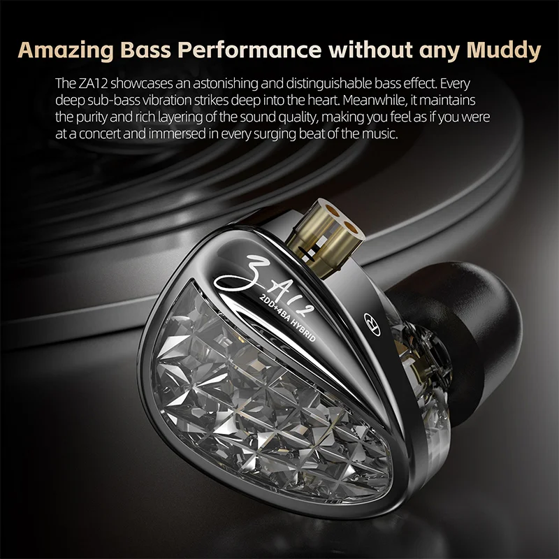 KZ ZA12 strongest KZ hybrid IEM earphones dynamic With Tuning Switches Supports Custom Tuning Ideal for Professional Users