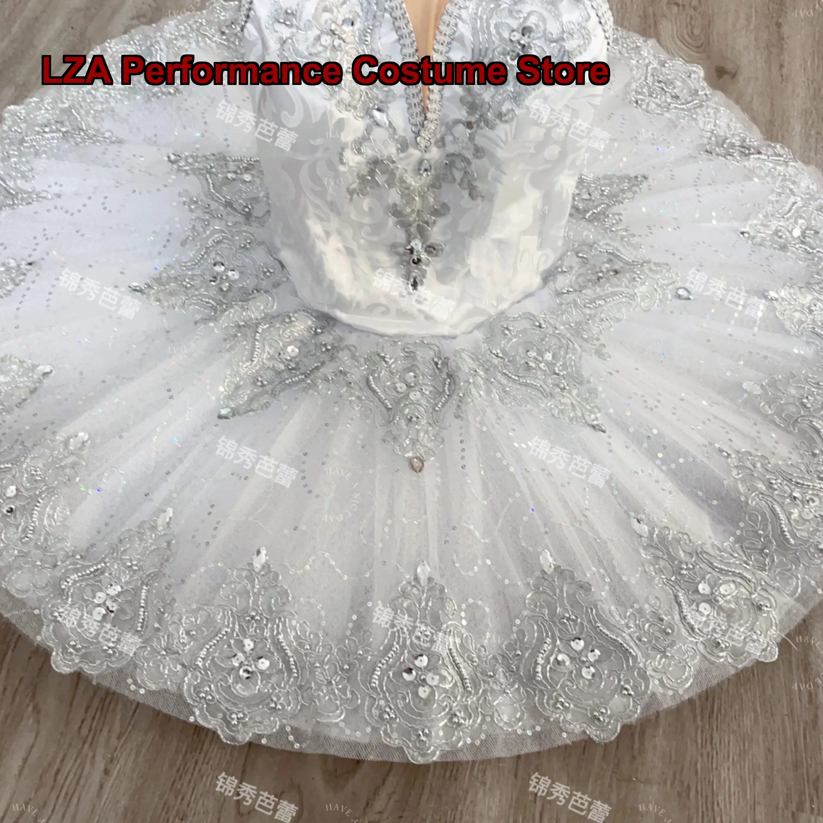 Children's Girls Silver Fairy Performance Costume White Swan Lake Tutu Stage Outfit Kids