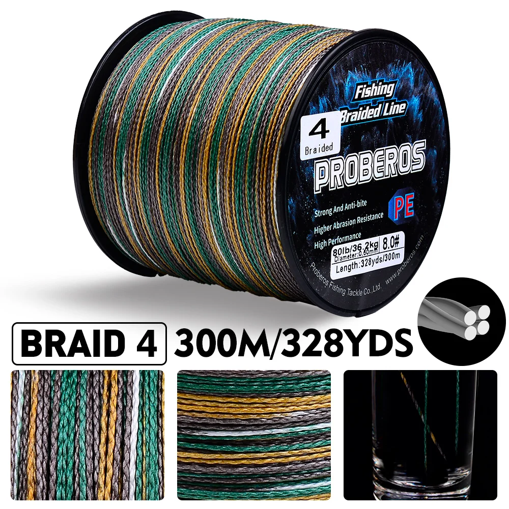 خيط صيد مجدول من Proberos - 300M/328YDS، قيمة توتر قوية للغاية 6-80 رطل وسلس للصب لمسافات طويلة #4