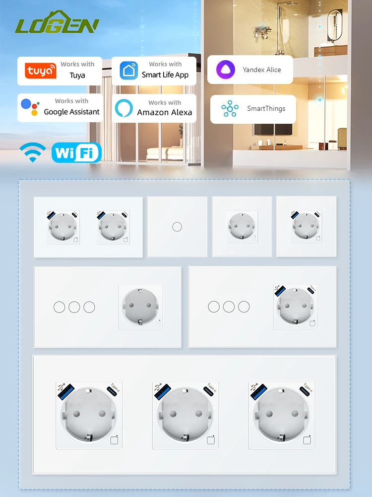 Logen EU Wifi Smart Touch Light Switch Sockets And Switches Timer Schedule Tuya Smart Life Alice 220V Need Neutral Wire 1Way
