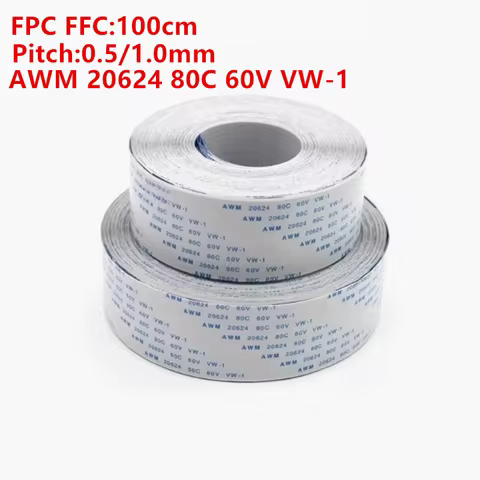 0.5/1.0mm Pitch 1000mm 100CM FPC FFC Flexible Flat Cable AWM 20624 80C 60V VW-1 Ribbon Wire 4/6/8/10/12/14/16/20/26/30/40/50/60P