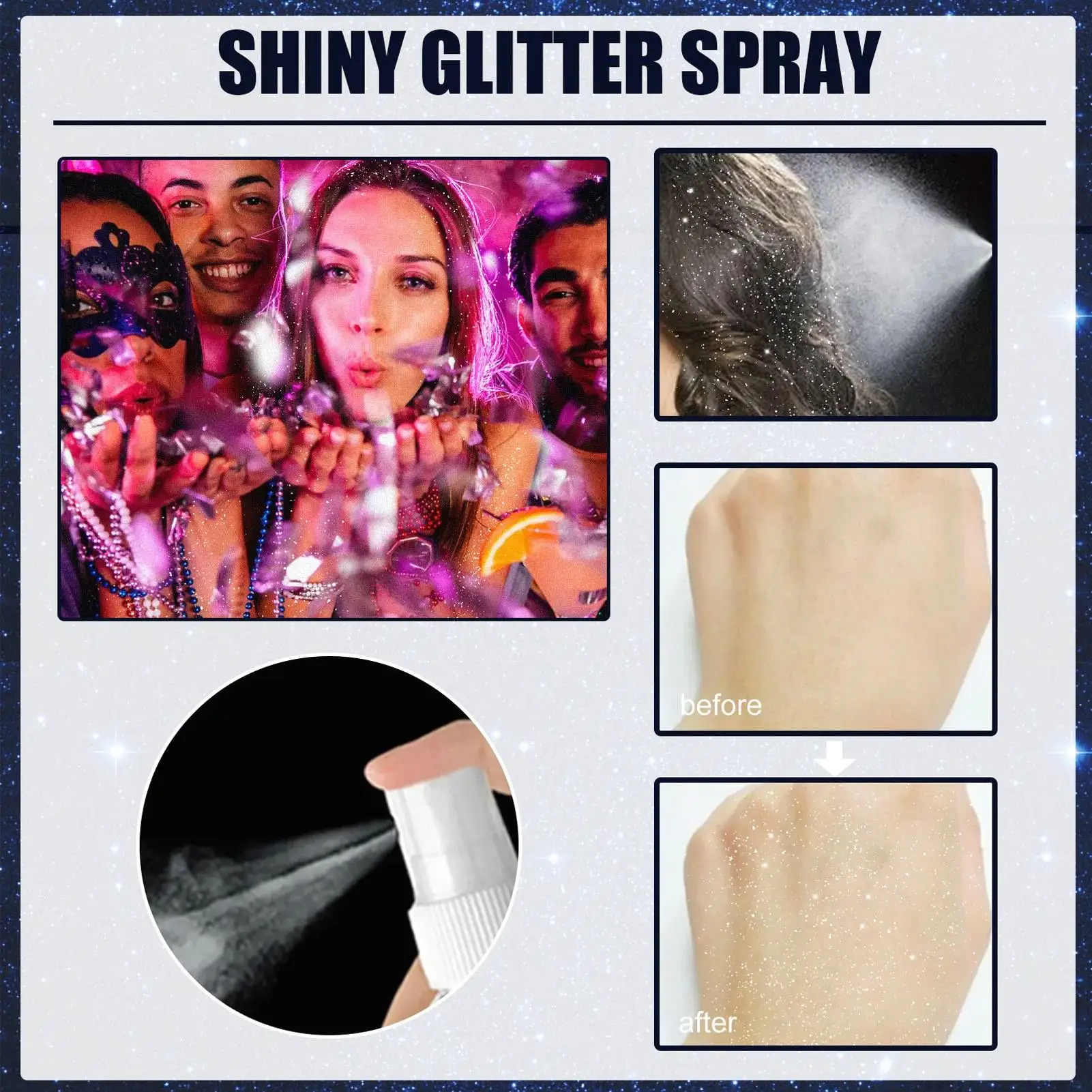 60ml glänzendes Körper glitter spray | schnell trocknendes Make-up für Festival bühne und Gesichts behandlung