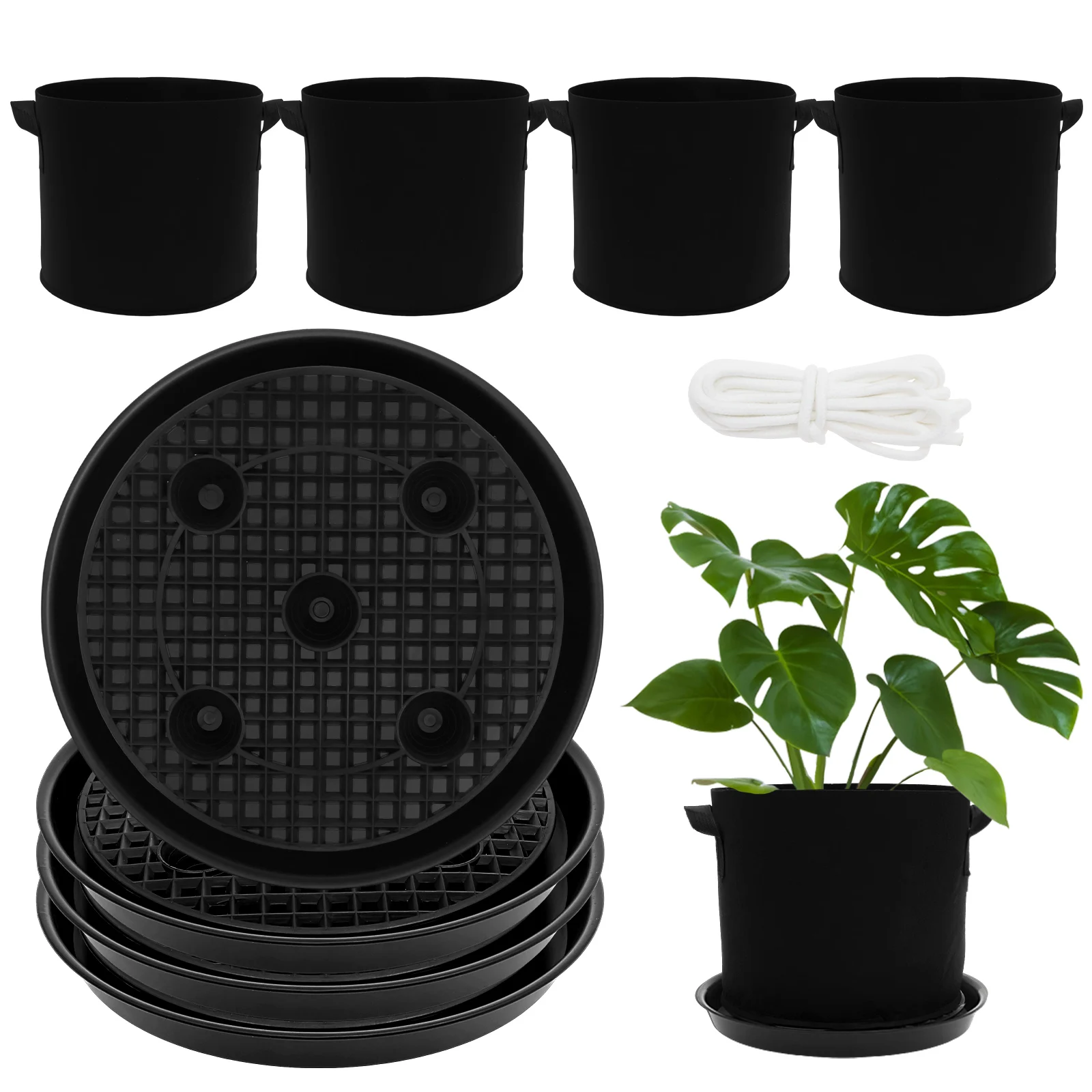 

4Pcs Self Watering Plant Saucer Flower Pot Elevated Self Irrigation Plant Tray Stand Cotton Rope for Indoor Garden Decorative