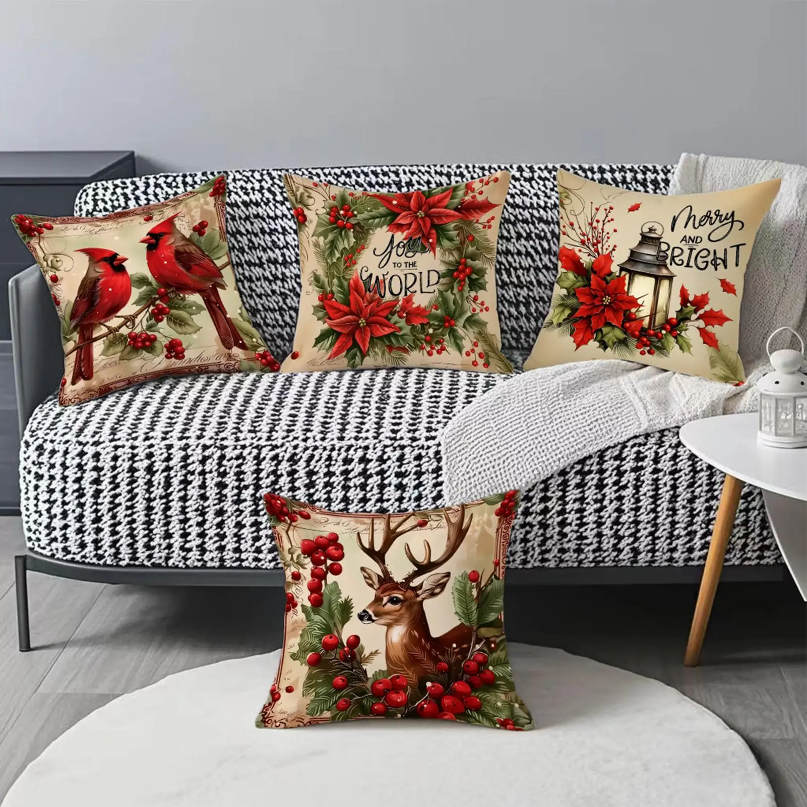 Christmas Throw Pillow Covers 18x18 Inch Linen Linen Couch Cushion Holiday Pillow Covers For Sofa Bed Farmhouse Winter Bedroom
