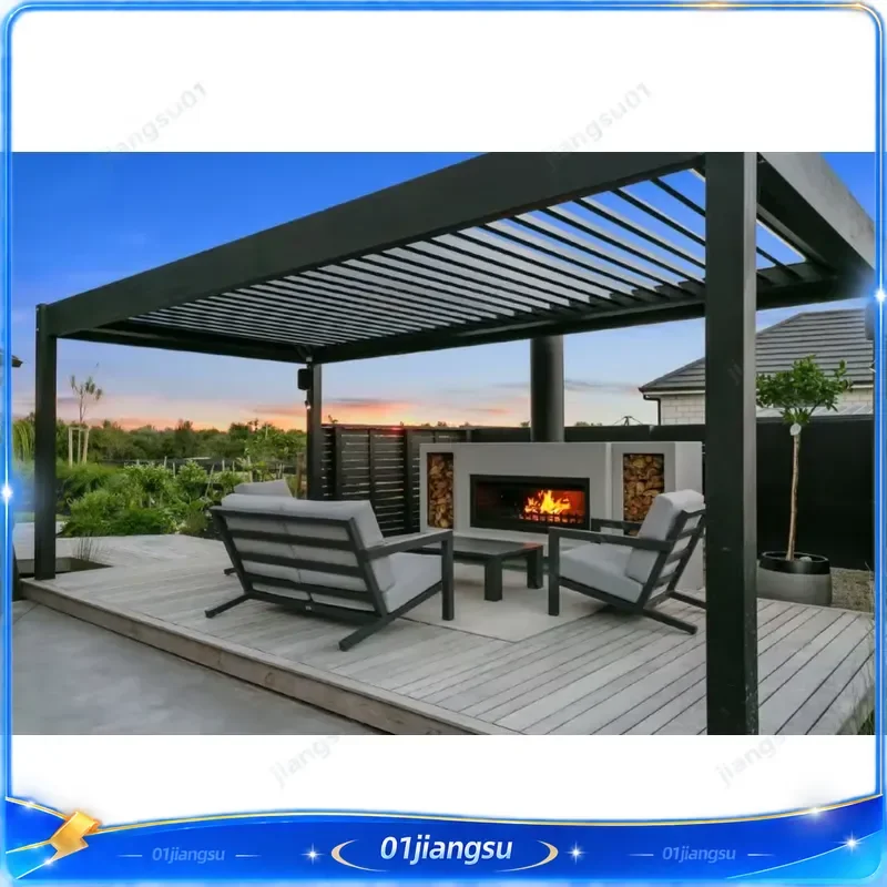 Modern Aluminum Louvered Pergola 3x3 3x4 4x4 6x4m Bioclimatic Garden Gazebo with Motorized Screen Outdoor Patio Canopy