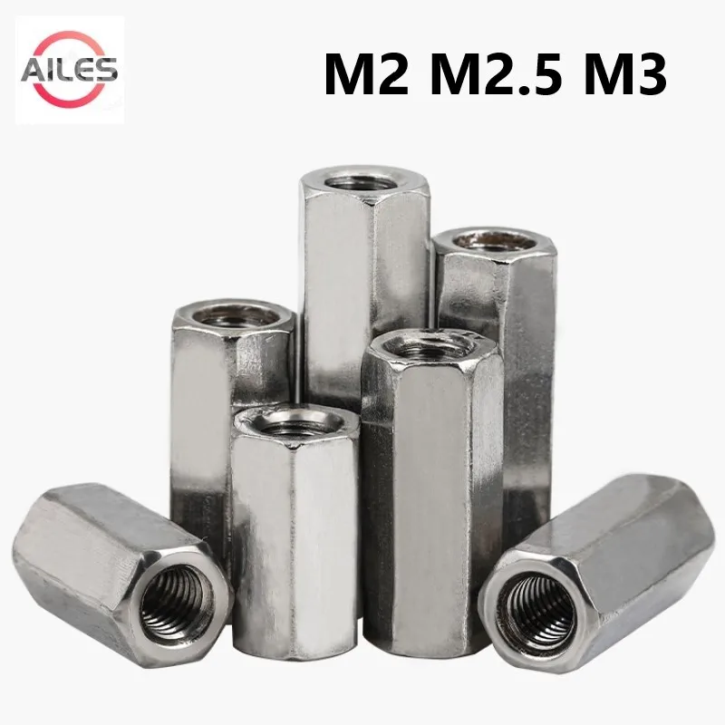 

304 Stainless Steel M2 M2.5 M3 Hex Rod Coupling Nuts Extend Hex Long Nut Connector Joint Bolt