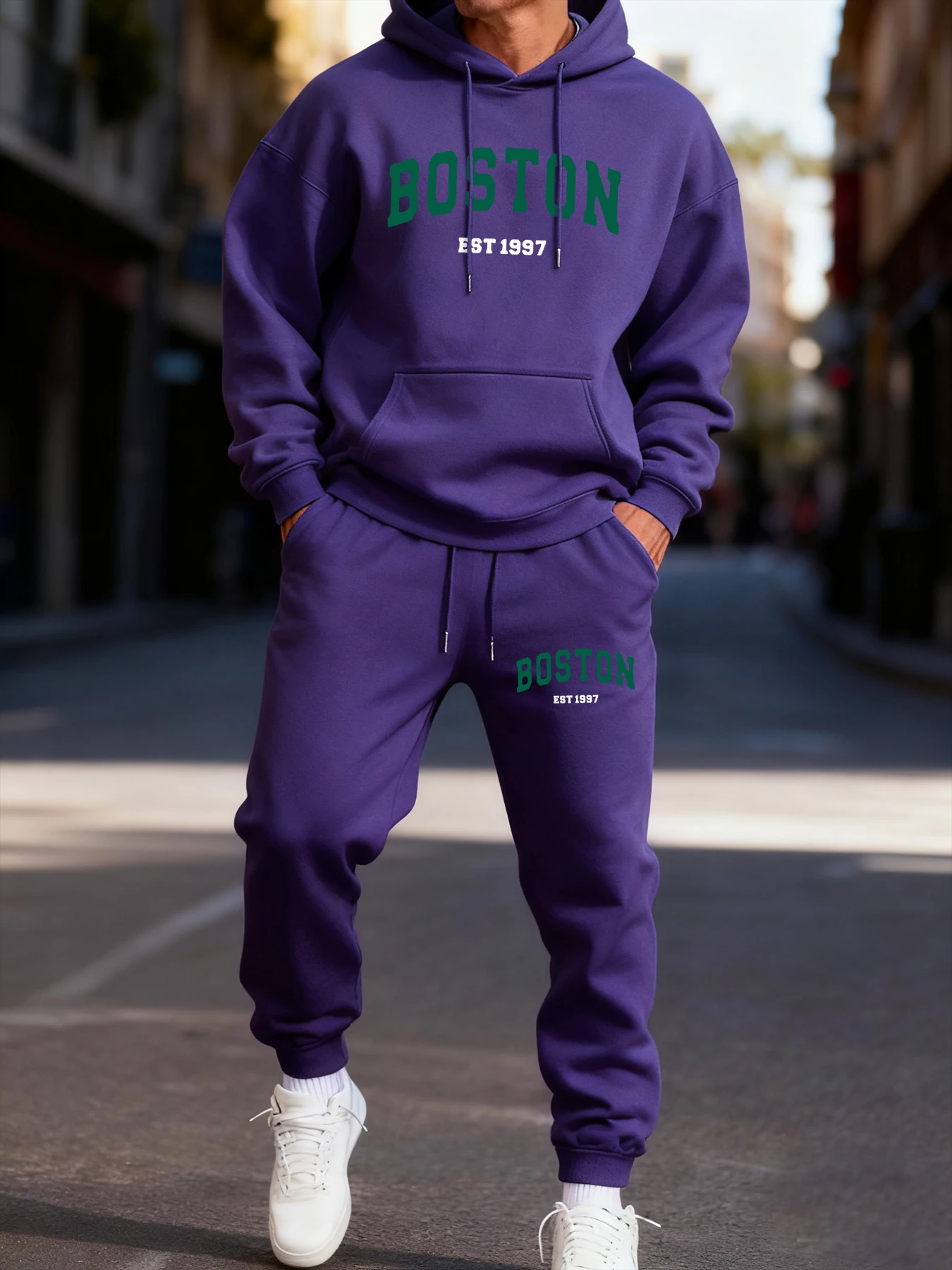 Boston Letter Simple Printing Man Hoodie Set Winter Sporty Two Pices Sets Long-Length Street Clothes Couple'S Casual Hoody