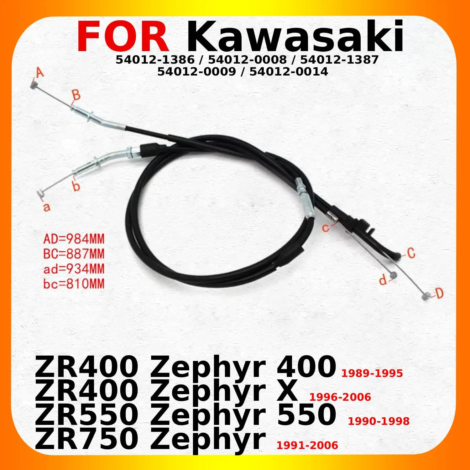 Throttle Cables Accelerator Cable For Kawasaki 54012-1386 54012-0008 54012-138754012-0009 54012-0014 ZR400 X Zephyr ZR550 ZR750