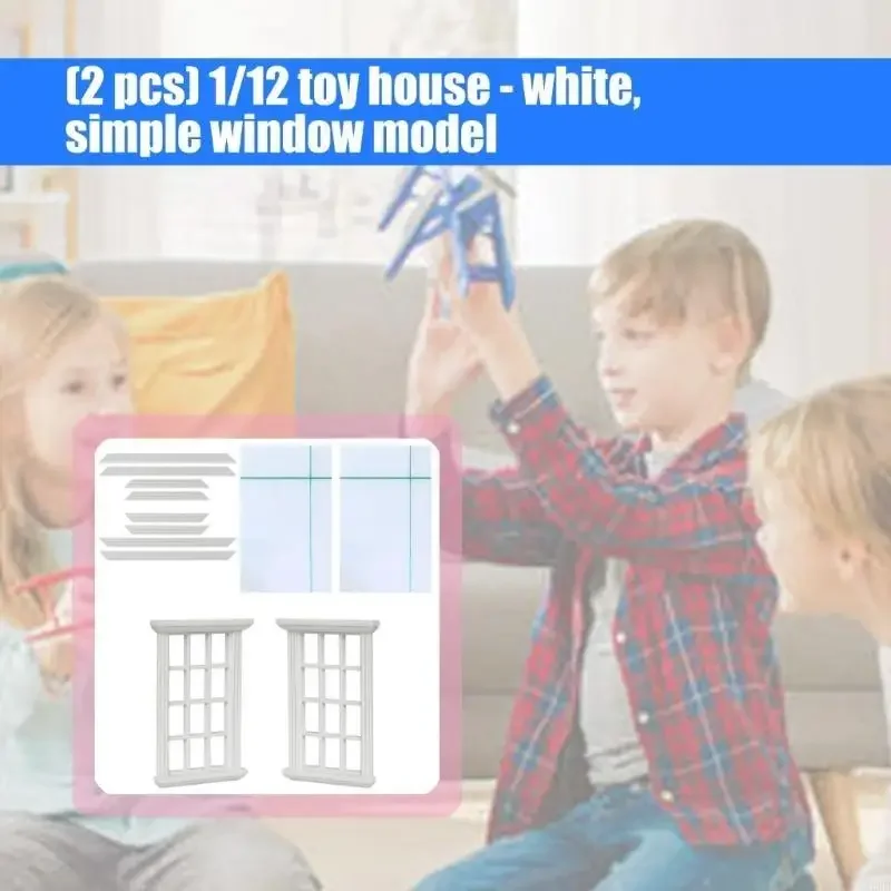 1/12 Miniature ไม้หน้าต่างบ้านตุ๊กตาหน้าต่างขนาดเล็กรูปสำหรับเด็ก Interactive Playset โครงการตกแต่ง 2PCS 15UB