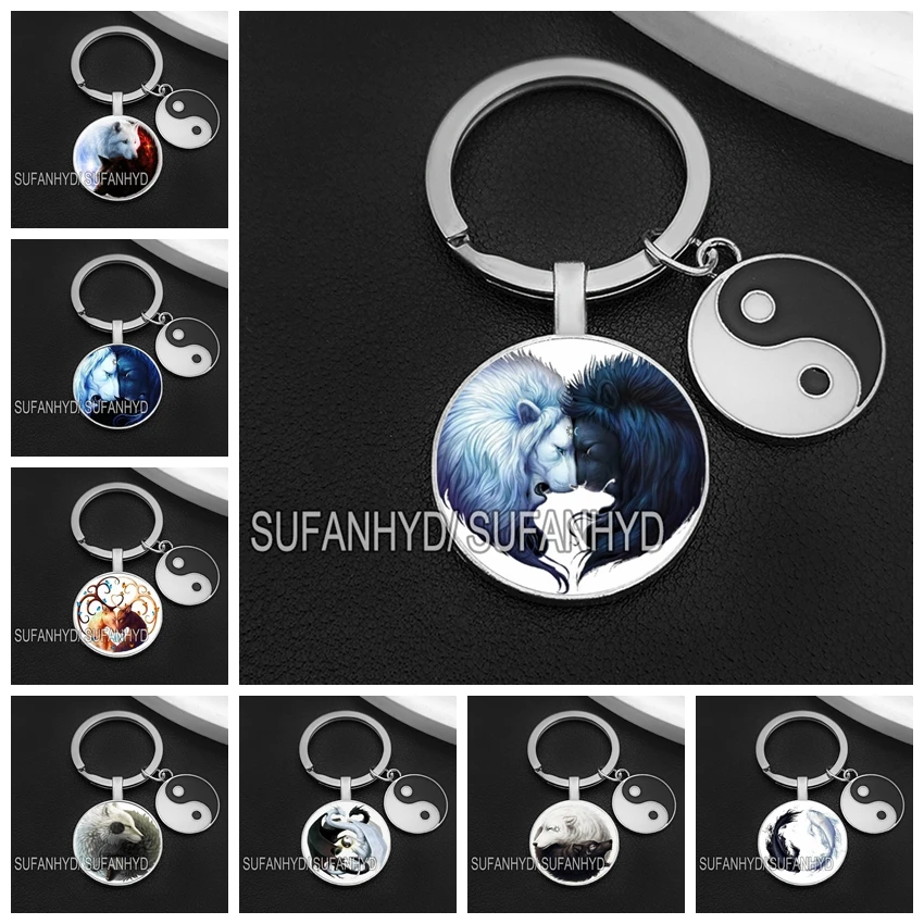 Tiger Keychain for Key Chinese Yin Yang Keyring for Door Tai Chi Keychains for House Gift for Man