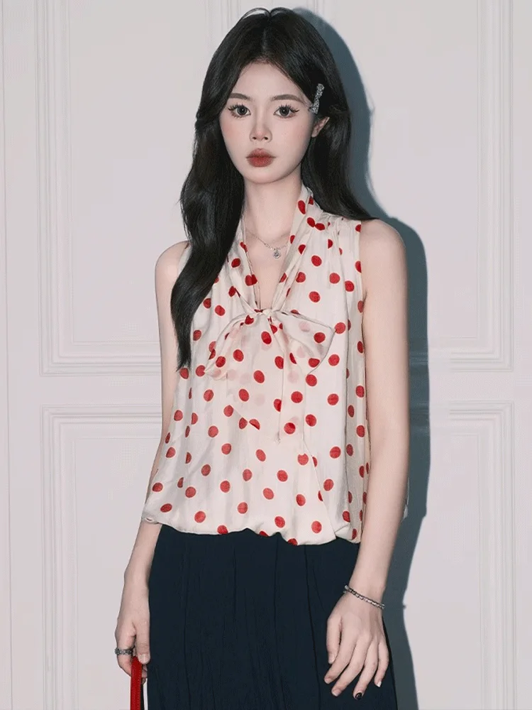   V-Ne Polka Dot ter Ne Tank Top Mujer Verano Vaion Suelto Gasa Svel Top Wrap Sle Ropa interior