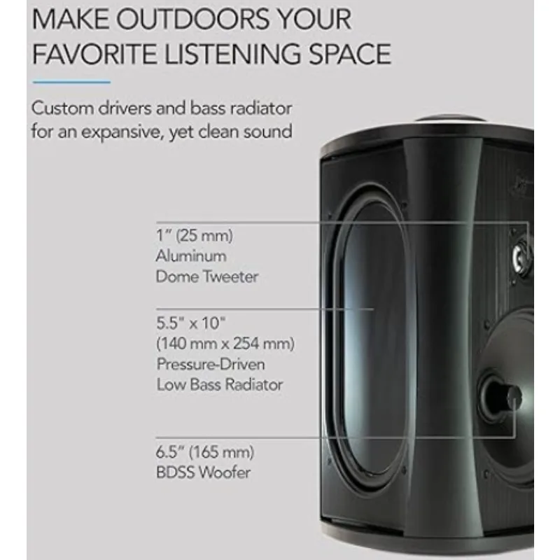 AW6500 Outdoor Speaker - 6.5-inch Woofer, 200 Watts, Built for Extreme Weather, Single, Black