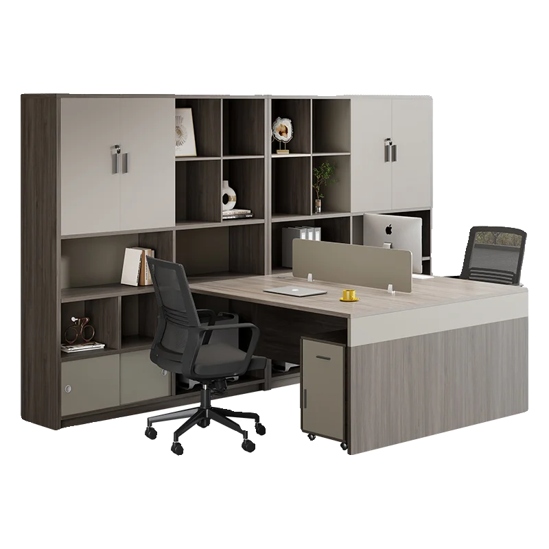 &Modern Simple Staff Desk High Cabinet Financial Office Desk for Two People Supervisor