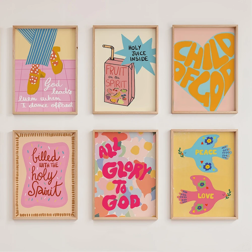 Funny Christian Wall Art Colorful Bible Verse Prints Teen Faith Decor Preppy Spiritual Holy Spirit Quotes Poster Pictures