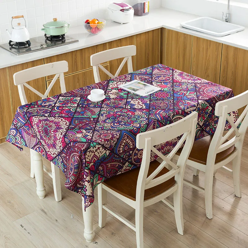 Bohemian Style Printed Decorative Tablecloth Rectangular Wedding Banquet Dining Table Set Colorful Geometric Tea Tablecloth