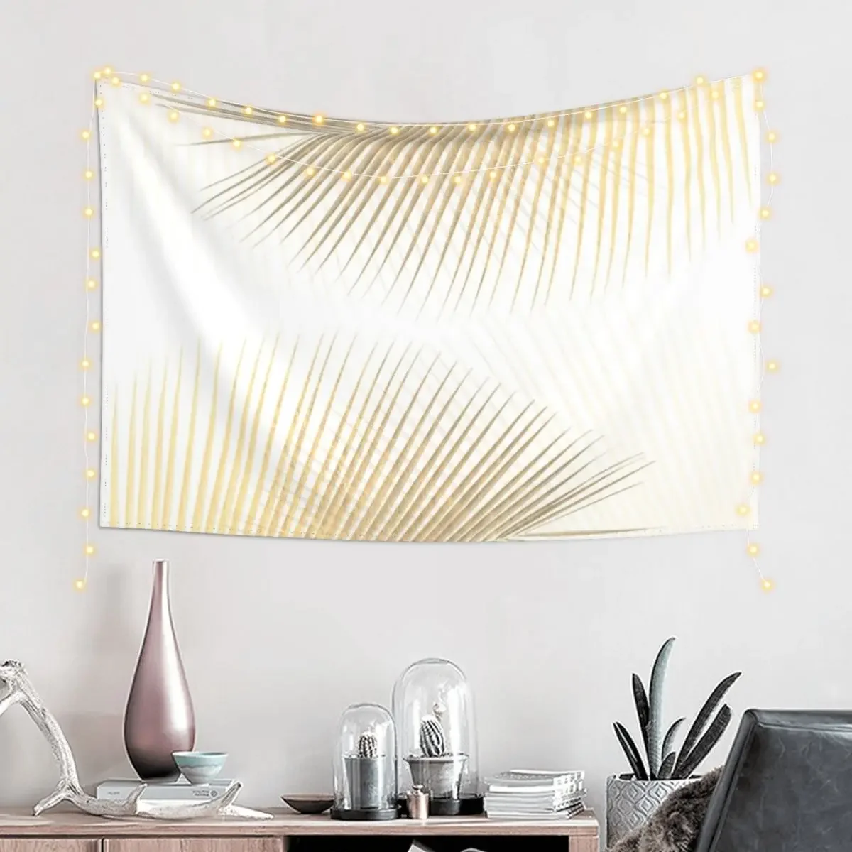 Palm leaf synchronicity - gold Tapestry Home Decor Aesthetic Anime Decor Tapestry