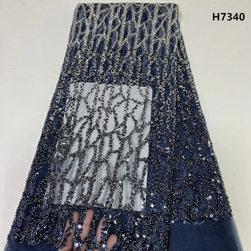 2024 African Nigerian High Quality Tulle With Embroidery Sewing Sequins  Net Cloth Beads Stone Prom Dresses Lace Fabric 5Yards