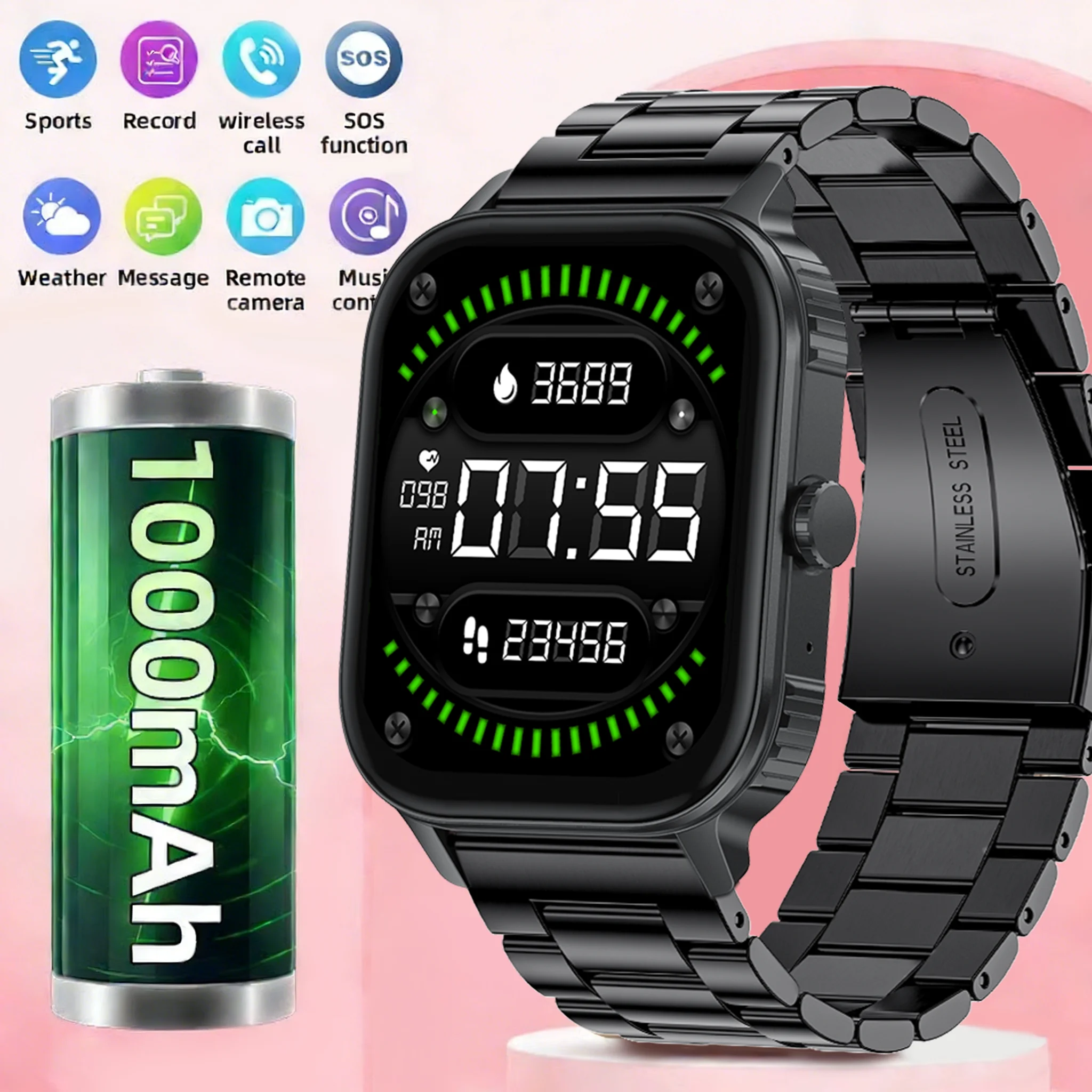 

2,04-дюймовые спортивные умные часы, фитнес-часы, монитор здоровья, водонепроницаемые умные часы с беспроводной связью, часы для мужчин и женщин, для Android iOS