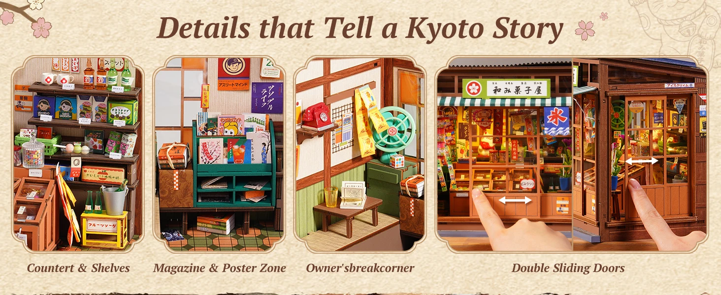 Rolife Nostalgic Corner Shop Japan Book Nook Kit DIY Miniature House Model Kits Japanese 3D Wooden Puzzle Gift for Her Crafters