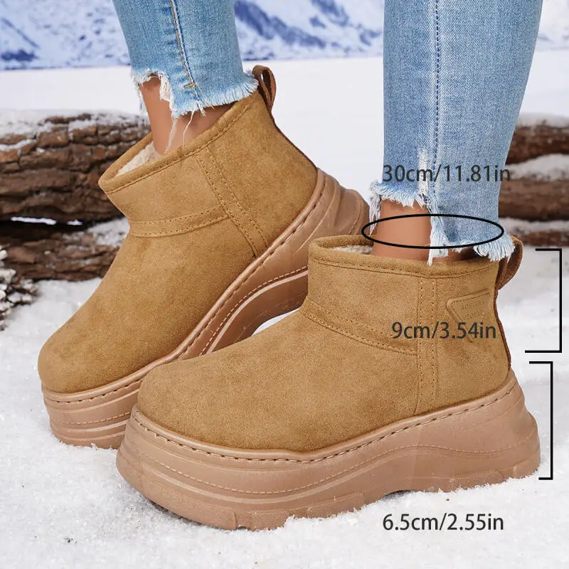 Botas de nieve clásicas de gamuza con parte inferior gruesa para mujer, botines largos cálidos de felpa con plataforma suave para invierno, botines cortos de talla grande para mujer 2025