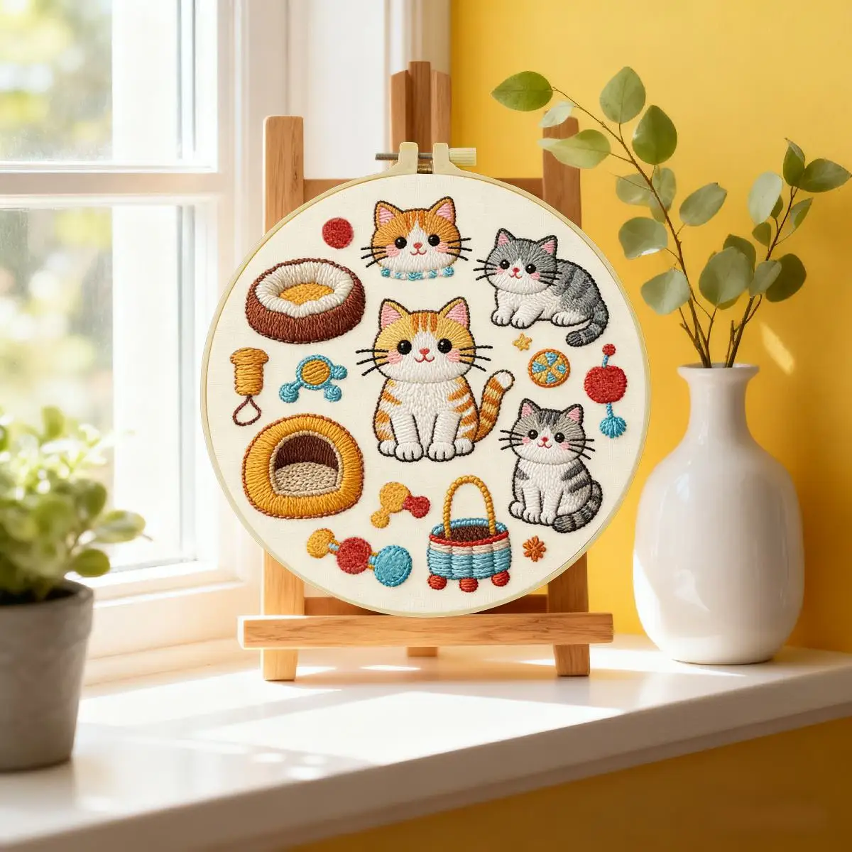 1 Stück 20X20CM/15X15CM 7,87/6,3 Zoll Katzen-Party-Stickerei-Starter-Kit DIY-Kit DIY-Stickerei-Set Handarbeiten Nadelkunst – Detail 2