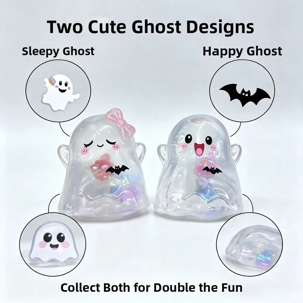 2PCS/SET Novelty Cartoon Ghost Squishy Toy TPR Spooky Ghost Fidget Toy Transparent Moldable Ghost Squeeze Toy Desktop Decor