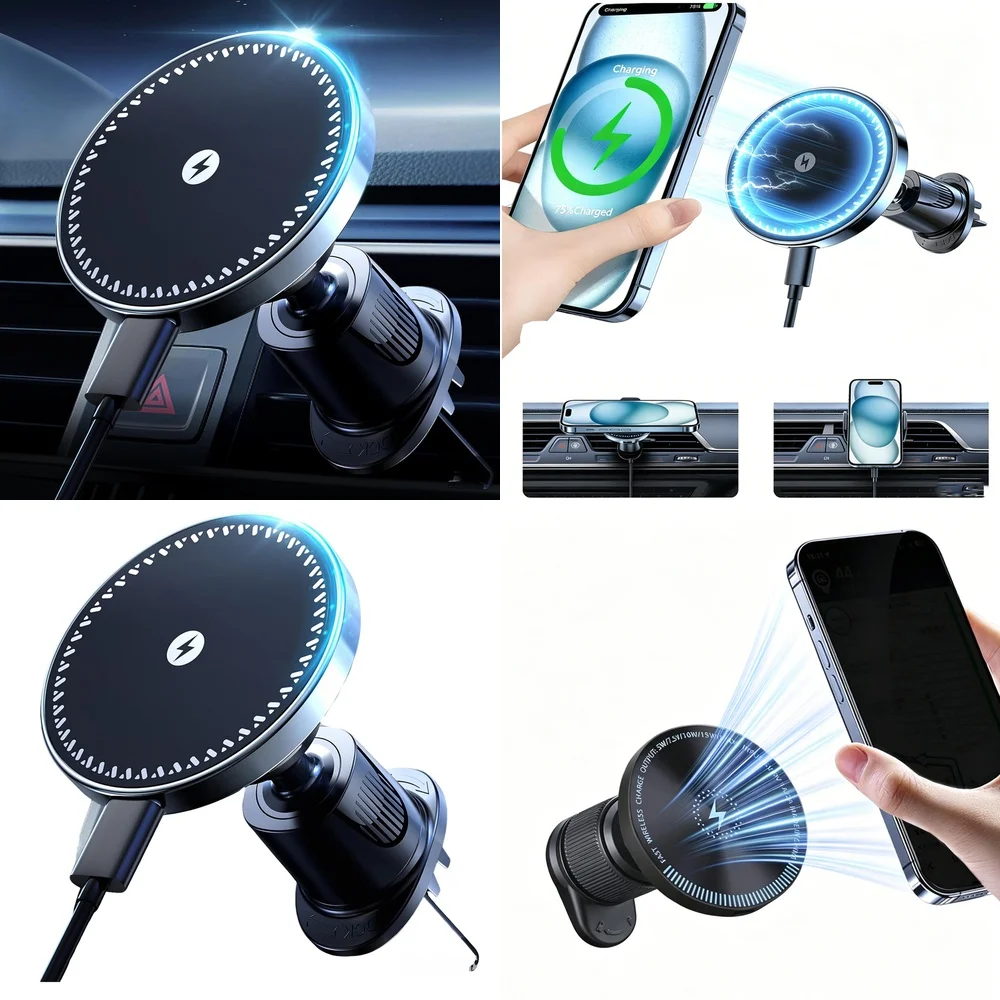 New Trending Product 2026 Magnetic Wireless Car Charger Air Vent Car Phone Holder Consumer Electronics Electronic Accessories