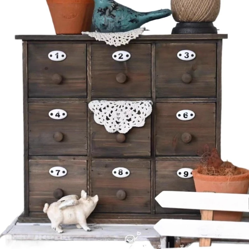 

Gardening Grocery Terrace Home Decoration Ornament Solid Wood Digital Jiugongge Storage Box