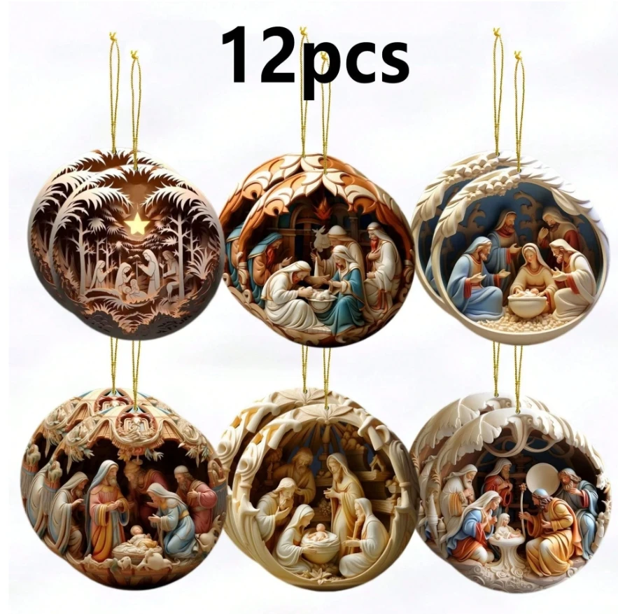 Juego de decoración de escenas de Natividad de madera de 12 piezas: perfecto para el hogar, decoración navideña, regalos navideños