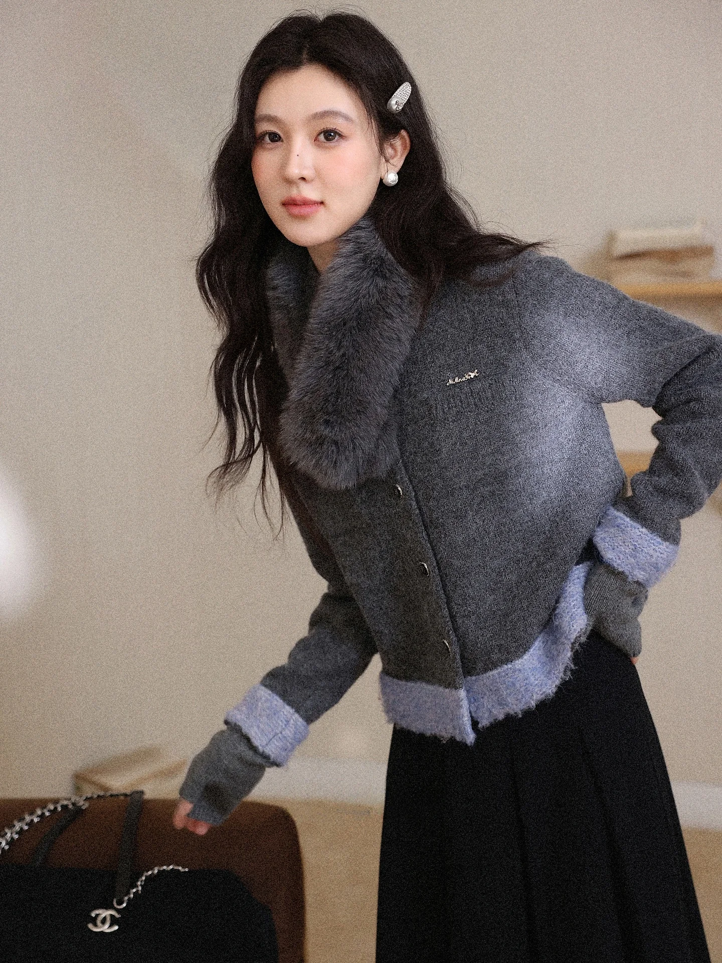 

South Deer Paris Slow Faion Vintage Design ey Floral Knitted Sweater Women's Autumn Winter Color Blo Open Cardigan Top