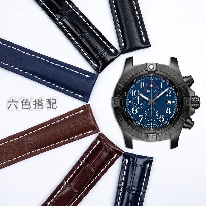 For Breitling Super Ocean Aviation Timing Avenger Soft Comfortable Waterproof Sweat-proof Watchband 22/24mm Leather Watch Strap