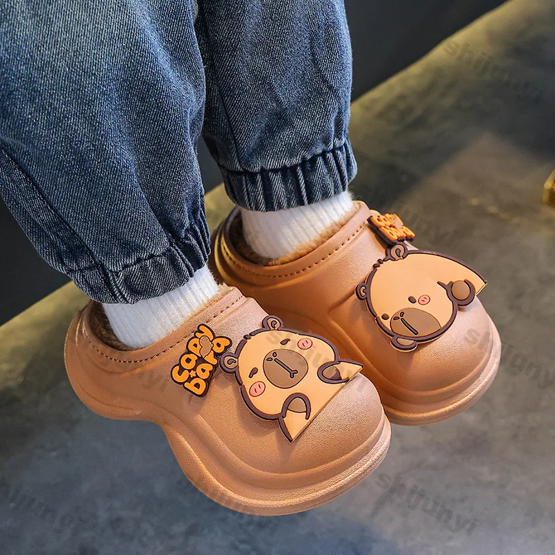 

Capybara Winter Children's Cotton Shoes Fashion Cartoon Non-slip Cotton Slippers Boys Girls Warm Velvet Waterproof Home Shoes