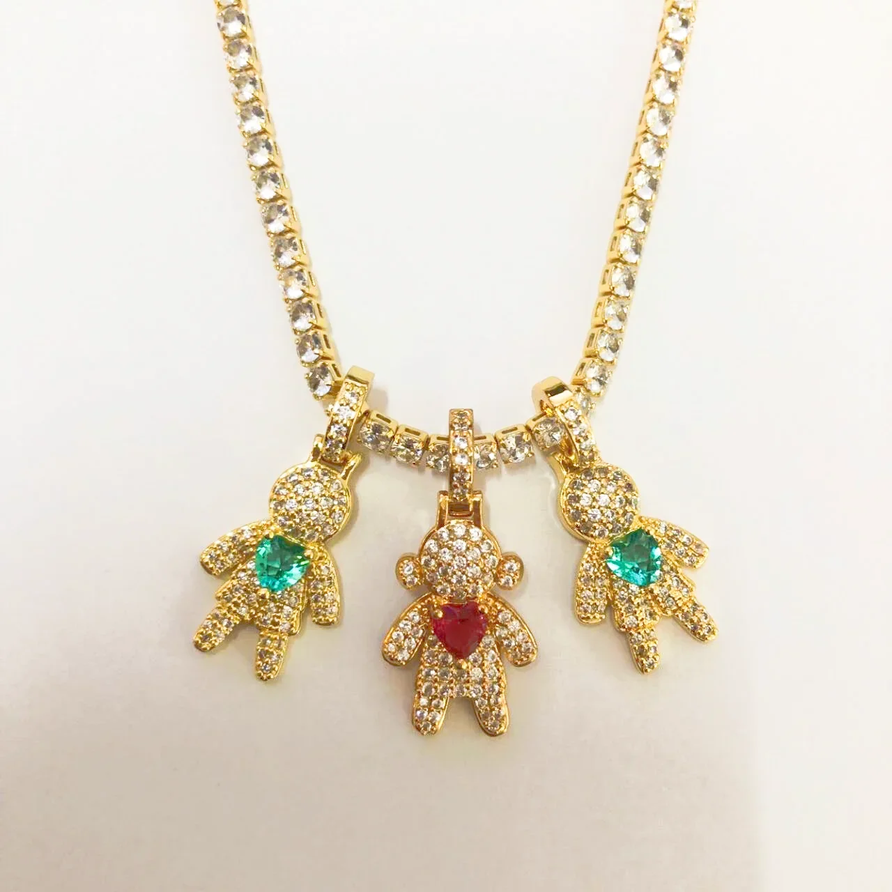 Nidin Fashion Boy Girl Pendant Pave CZ Crystal Heart Charm Tennis Chain Necklace Hip Hop Jewelry For Women Men Valentine Gifts